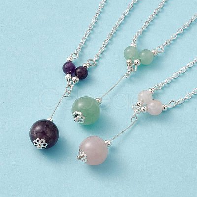 3Pcs Natural Gemstones Pendant Necklaces NJEW-FS0001-04-1