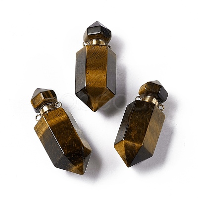 Faceted Bullet Natural Tiger Eye Perfume Bottle Pointed Pendants G-A026-07A-1