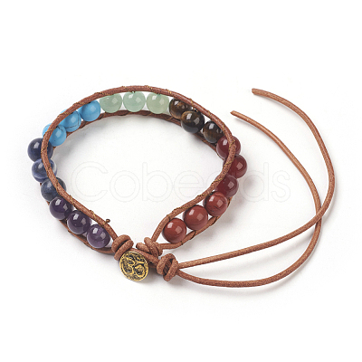 Natural & Synthetic Mixed Stone Cord Beaded Bracelets BJEW-E351-02L-1