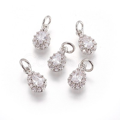 Brass Cubic Zirconia Charms KK-E772-14B-P-1