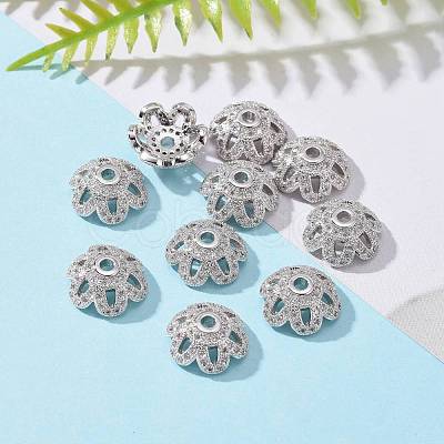 Eco-Friendly 6-Petal Flower Brass Micro Pave Cubic Zirconia Bead Caps X-ZIRC-M098-01P-FF-1