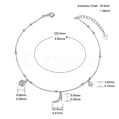 SHEGRACE Rhodium Plated 925 Sterling Silver Charm Anklet JA111A-1
