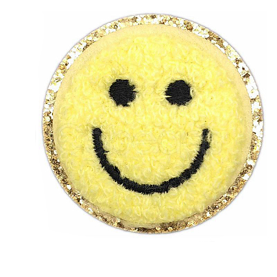 Flat Round with Smiling Face Computerized Towel Embroidery Cloth Iron on/Sew on Patches SMFA-PW0001-54A-1