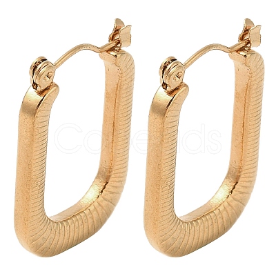 Texture Rectangle 201 Stainless Steel Half Hoop Earrings for Women EJEW-G385-40G-1