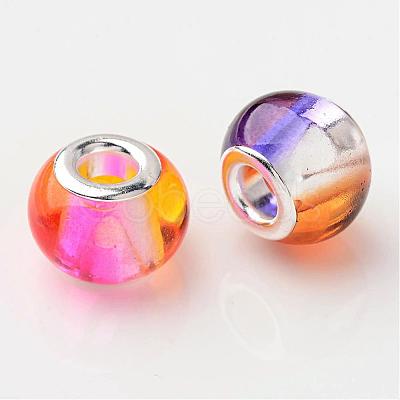 Mixed Color Spray Painted Two Tone Glass Rondelle Large Hole European Beads X-GPDL-R003-M1-1