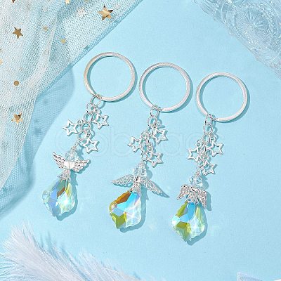 3Pcs 3 Styles Glass Angel Pendant Keychains KEYC-JKC00921-1