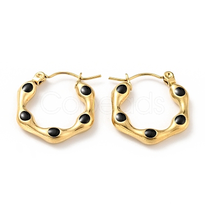 Ion Plating(IP) 304 Stainless Steel Hexagon Hoop Earrings with Enamel for Women EJEW-G293-17D-G-1