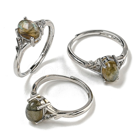 Oval Natural Labradorite Adjustable Rings RJEW-Q818-01P-08A-1