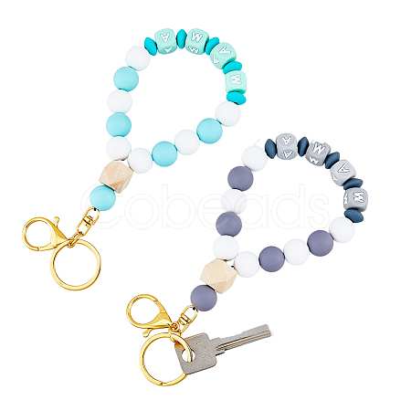 SUPERFINDINGS 1 Set Wristlet Keychain Silicone Beaded Bracelet Keychain KEYC-FH0001-33B-1