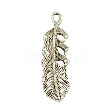 Tibetan Style Alloy Feather Pendants TIBEP-24002-AS-RS-1