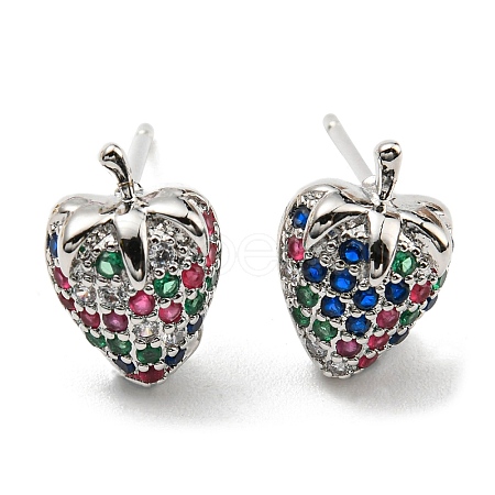 Colorful Cubic Zirconia Strawberry Stud Earrings EJEW-F321-01P-1