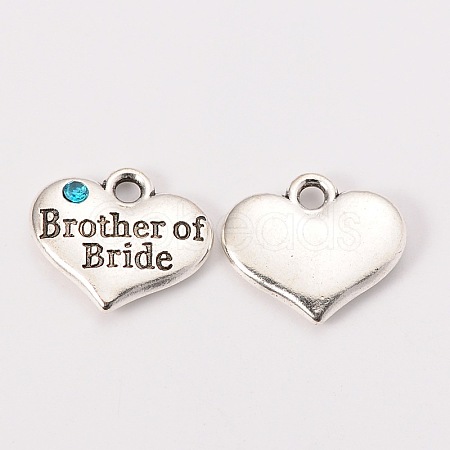 Wedding Party Supply Antique Silver Alloy Rhinestone Heart Carved Word Brother of Bride Wedding Family Charms X-TIBEP-N005-27E-1