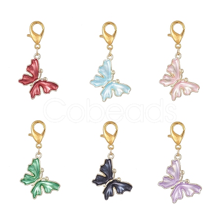 6Pcs 6 Colors Butterfly Alloy Enamel Pendant Decoration HJEW-JM01012-1