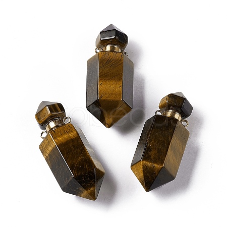 Faceted Bullet Natural Tiger Eye Perfume Bottle Pendants G-A026-07A-1