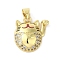 Rack Plating Brass Micro Pave Cubic Zirconia Pendants, with Enamel, Long-Lasting Plated, Cadmium Free & Lead Free, Lucky Cat Charm, Real 18K Gold Plated, 18x16x5mm, Hole: 4x3mm