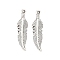 Tibetan Style Alloy Pendants, Feather, Cadmium Free & Lead Free, Antique Silver, 25.5x7x1mm, Hole: 1.5mm