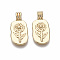 Brass Pendants, Oval with Flower, Nickel Free, Real 18K Gold Plated, 21x10x4.5mm, Hole: 2mm