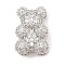 Brass Micro Pave Cubic Zirconia Slide Charms, Long-Lasting Plated, Bear, Platinum, 15x11x7mm, Hole: 1x10mm and 3x1.5mm