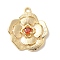 Brass Glass Pendants, Flower, Real 18K Gold Plated, Orange Red, 20x17.5x3mm, Hole: 1.6mm