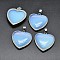 Heart Platinum Plated Brass Opalite Pendants, Cadmium Free & Lead Free, 36x31x7mm, Hole: 4x8mm