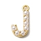 Plastic Imitation Pearl Pendants, with Brass Findings, Golden, Letter J, 14x7x3mm, Hole: 1.3~1.4mm