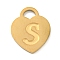 Ion Plating(IP) 304 Stainless Steel Pendants, Laser Cut, Heart with Letter Charm, Golden, Letter S, 15x12x1mm, Hole: 3x3.5mm