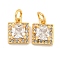 Brass Micro Pave Clear Cubic Zirconia Pendants, with Jump Ring, Square, Real 18K Gold Plated, 10x8x4mm, Hole: 3mm