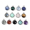 Natural Mixed Stone Pendants, with Platinum Tone Rack Plating Brass, Flat Round, 9.8x7.5x4.3mm, Hole: 1.2mm