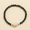 Natural Larvikite & Freshwater Pearl Bead Stretch Bracelets for Women, 7-1/8 inch(18cm)