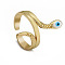 Brass Enamel Cuff Finger Rings for Women, Snake with Evil Eye, White, Inner Diameter: Adjustable