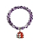 Christmas Theme Natural Amethyst Stretch Bracelets, Alloy Enamel Christmas Gift Charm Bracelets for Women, 6-3/4 inch(17cm), 8mm