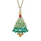 Glass Christmas Tree Pendant Necklaces, 304 Stainless Steel Cable Chain Necklaces, Golden, Pale Green, 17.60 inch(44.7cm)