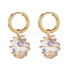 Round Natural Agate Beads Dangle Huggie Hoop Earrings EJEW-JE04718-02-4