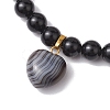 2pcs 2 Styles 6mm Round & Chip Natural Black Agate Beaded Stretch Bracelet Sets BJEW-TA00517-04-5