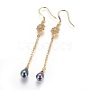Shell Pearl Dangle Earrings EJEW-J097-A01-G-1