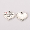 Wedding Theme Antique Silver Tone Tibetan Style Alloy Heart with Mother of the Bride Rhinestone Charms X-TIBEP-N005-18A-1