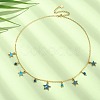 Natural Agate Round & Alloy Enamel Star Charms Bib Necklace with 304 Stainless Steel Chains NJEW-JN04404-03-5