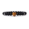 Natural Tiger Eye & Glass Heart Beaded Stretch Bracelet PW-WG20984-03-1