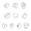 FIBLOOM 10Pcs 10 Style Alloy & Titanium Steel Open Cuff Ring RJEW-FI0001-13-1