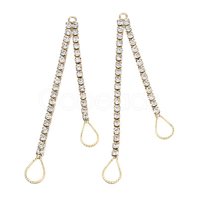 Brass Pave Crystal Rhinestone Chain with Teardrop Big Pendants KK-N216-425-03LG-1