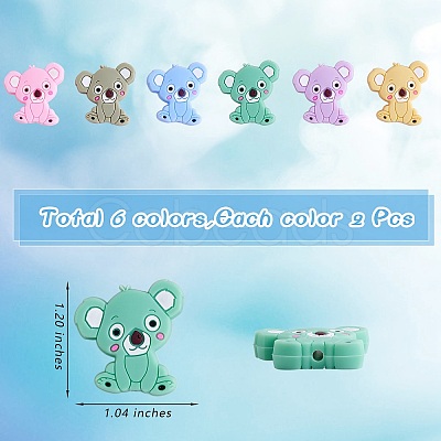 12Pcs 6 Styles Koala Silicone Beads JX661A-1