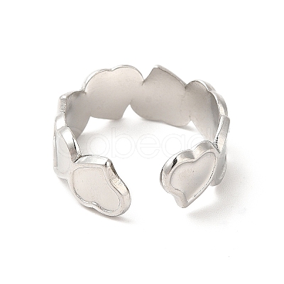 Non-Tarnish 304 Stainless Steel Heart Open Cuff Ring for Women RJEW-E063-20P-1