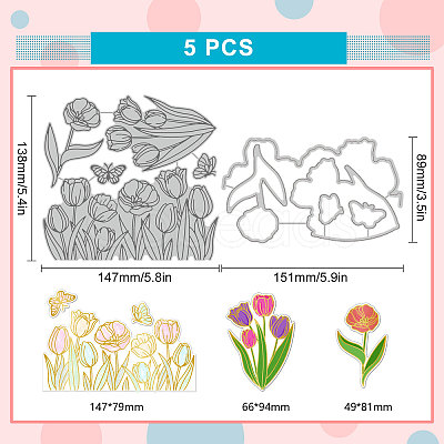Tulip Carbon Steel Hot Foil Plate Metal Dies DIY-WH0482-0010-1