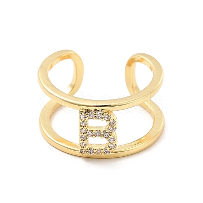 Clear Cubic Zirconia Initial Letter Open Cuff Ring RJEW-A012-01G-B-1