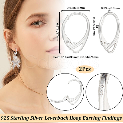 Beebeecraft 1 Pair 925 Sterling Silver Leverback Earring Findings STER-BBC0006-33-1