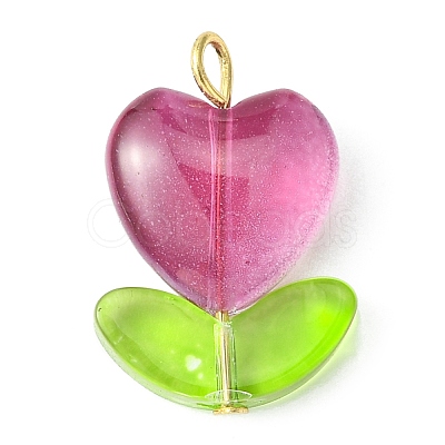 Heart Flower & Leaf Glass Pendants PALLOY-JF02193-1