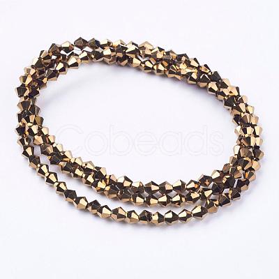 1 Strand Faceted Bicone Full Copper Plated Glass Beads Strands X-EGLA-J026-3mm-F16-1