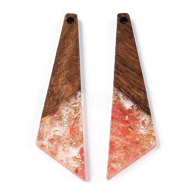 Transparent Resin & Walnut Wood Pendants RESI-N039-70E-1