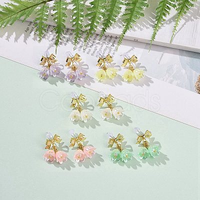 Plastic Flower with Bowknot Dangle Stud Earrings EJEW-JE05129-1