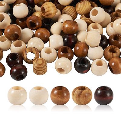 Craftdady 100Pcs 5 Style Pine Wood Beads WOOD-CD0001-17-1